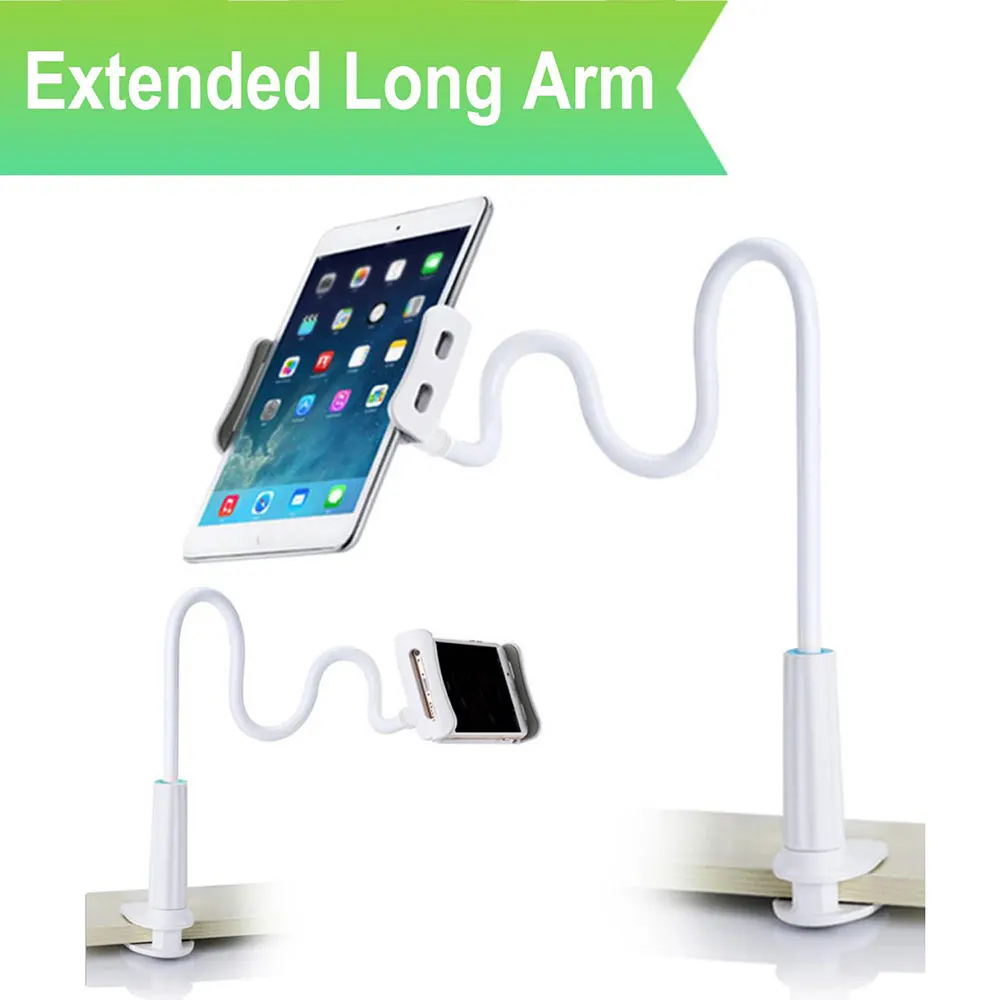 Белый Ascromy мобильный телефон планшет стенд держатель Клип для iPad Pro 11 10,5 9,7 iPhone XS Max настенный гибкий длинный рукав гусиная шея металлический кронштейн - Цвет: Белый