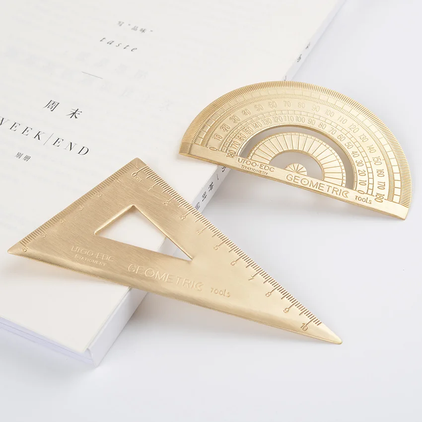 Латунь DIY металлическая линейка золотой полукруг инструмент транспортир