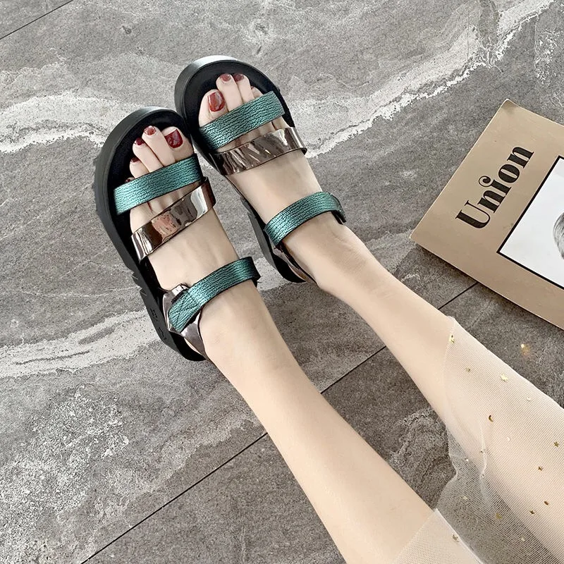 SMTZZJ 2019 Summer Hollow Hook Loop Women Girls Student Casual Sandals Black Green Flat Soft Breathable Comfort Beach shoes | Обувь