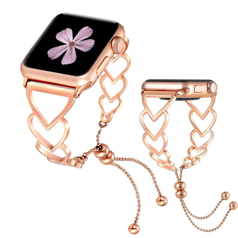 Браслет в форме сердца для Apple Watch ремешок из нержавеющей стали iwatch 38 мм 40 42 44