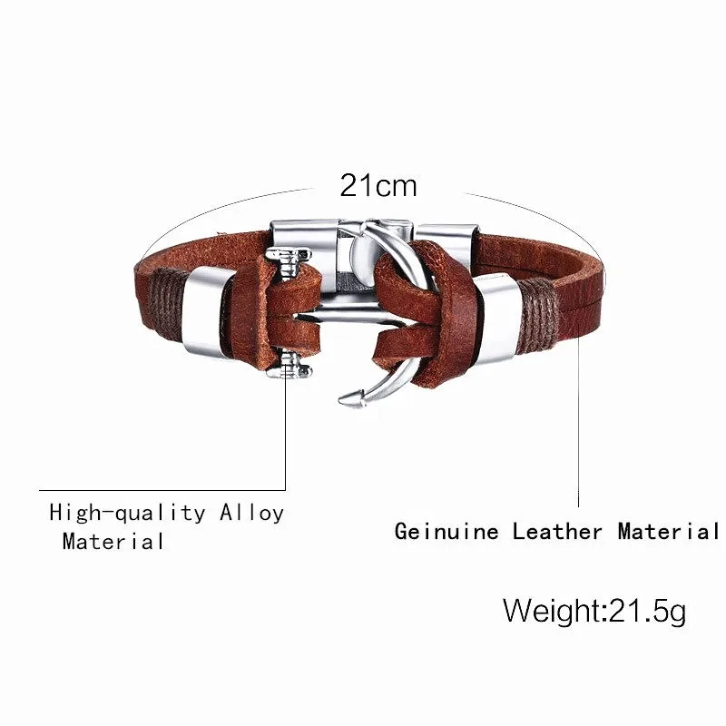 Лидер продаж! Мужской браслет с якорем из нержавеющей стали натуральной кожи