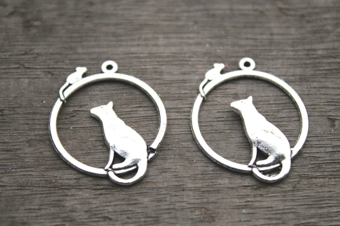 15 шт.-подвески в виде кота и мыши античный Тибетский Серебряный тон простые милые