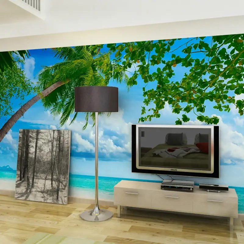 Tropical Beach Wall Paper Mural Palm Tree Photo Wallpaper 3D Papier Peint Living Room Bedroom Self Adhesive Vinyl/Silk | Обустройство