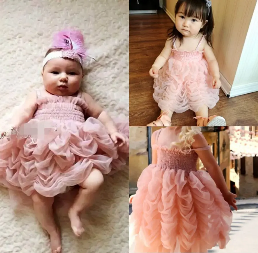 Girls Cute Tutu Dresses Baby Girl Pink Princess Party Sleeveless Strap Ruffle Summer Bubble Dress 1-6Y | Детская одежда и обувь