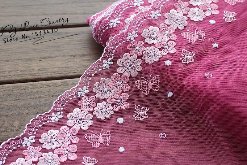 2 ярдов/партия 21 см широкая вышитая тюль ткань с французским кружевом ~ кружевная