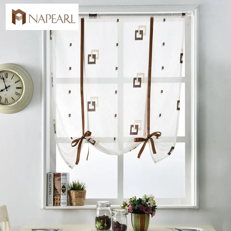 Короткие современные шторы Кухонная дверь римские жалюзи белая вуаль ткань