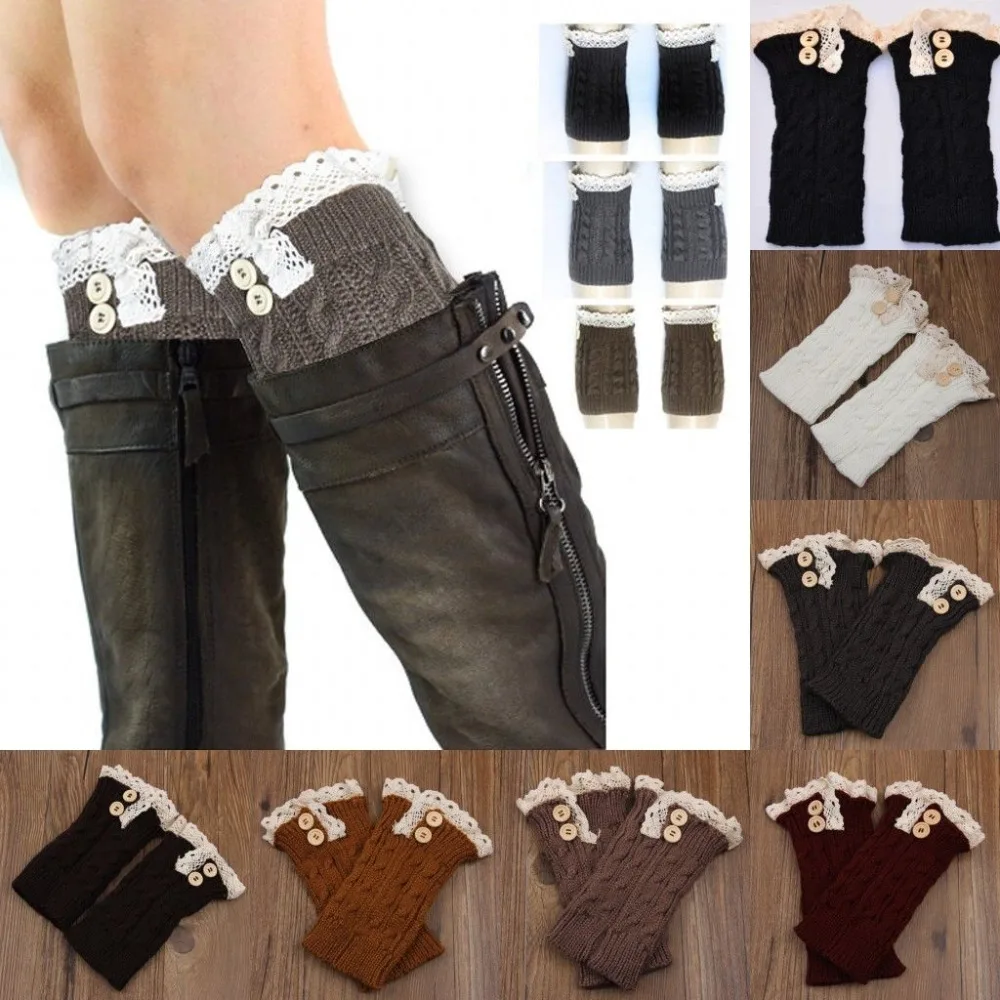 2016 new arrival Solid twist Crochet Knit Leg Warmers Lace Trim Cuffs Toppers Boot Socks 23pairs/lot #3891