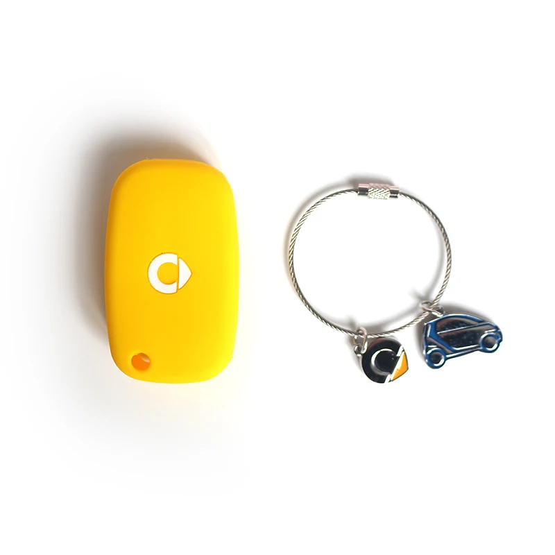 Yellow-Car Car Key Bag Silicone protection Case For New Smart 453 Fortwo Forfour Keychain Button Key Remote Cover Styling Accessories - Название цвета: Yellow-Car