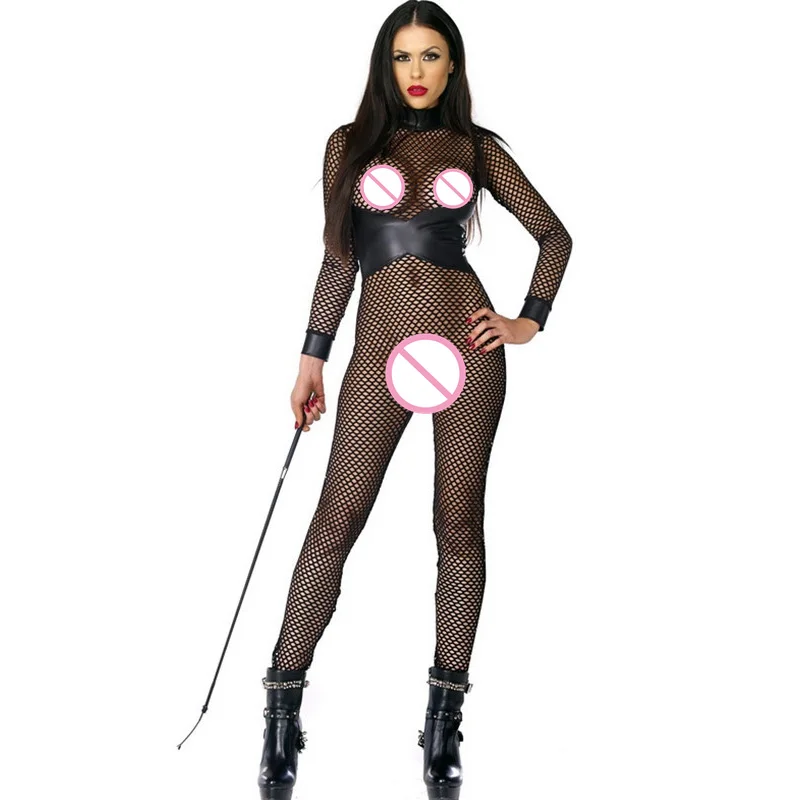 Эротическое прозрачное ажурное нижнее белье сексуальное боди из лакированной