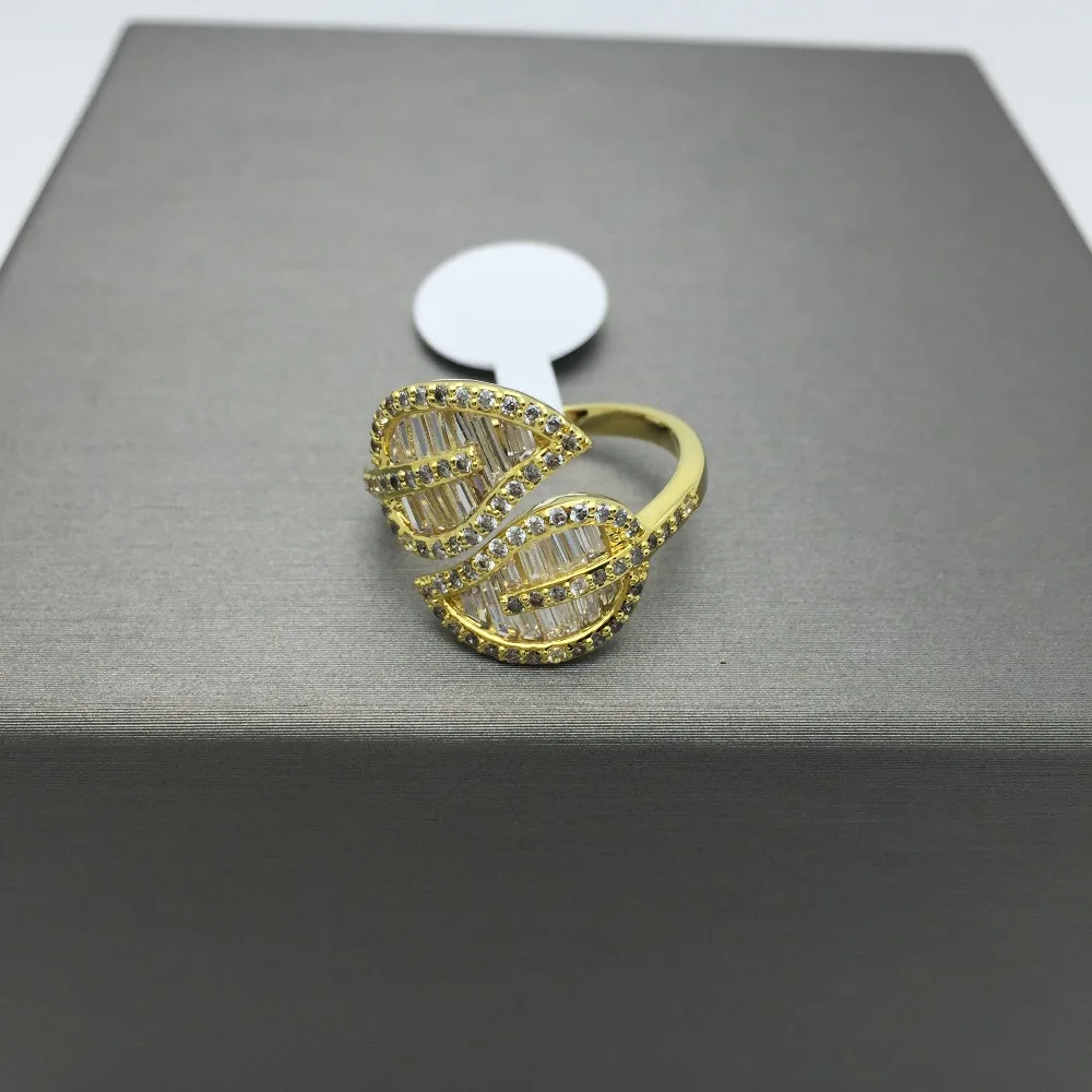 Модные модные аксессуары регулируемое кольцо с фианитом в форме листа пера