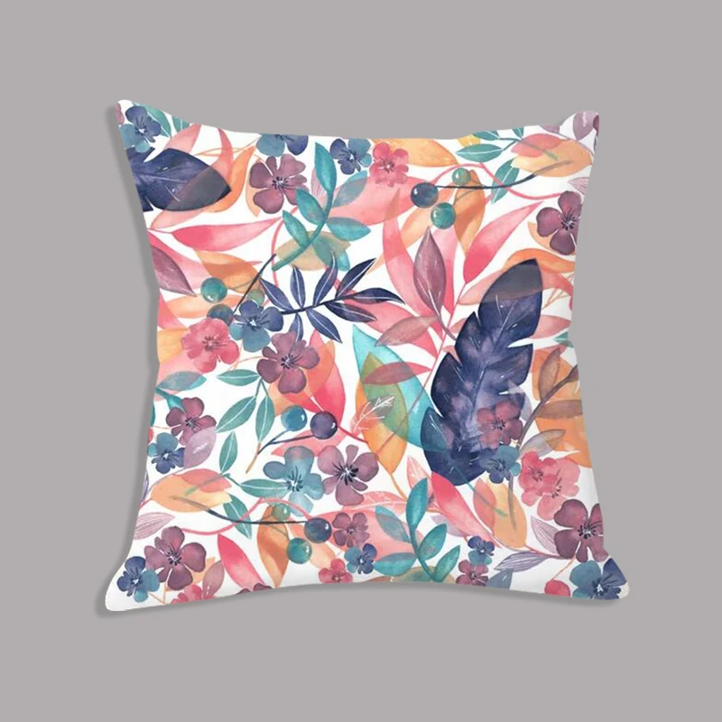 Плюшевые мягкие подушки декоративные наволочки с зеленым растительным принтом