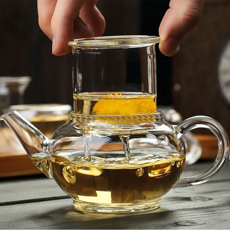 Стеклянный чайник 200 мл с фильтром чайный Tetera Con Filtro Cristal Black Tea Flowers китайский кунг