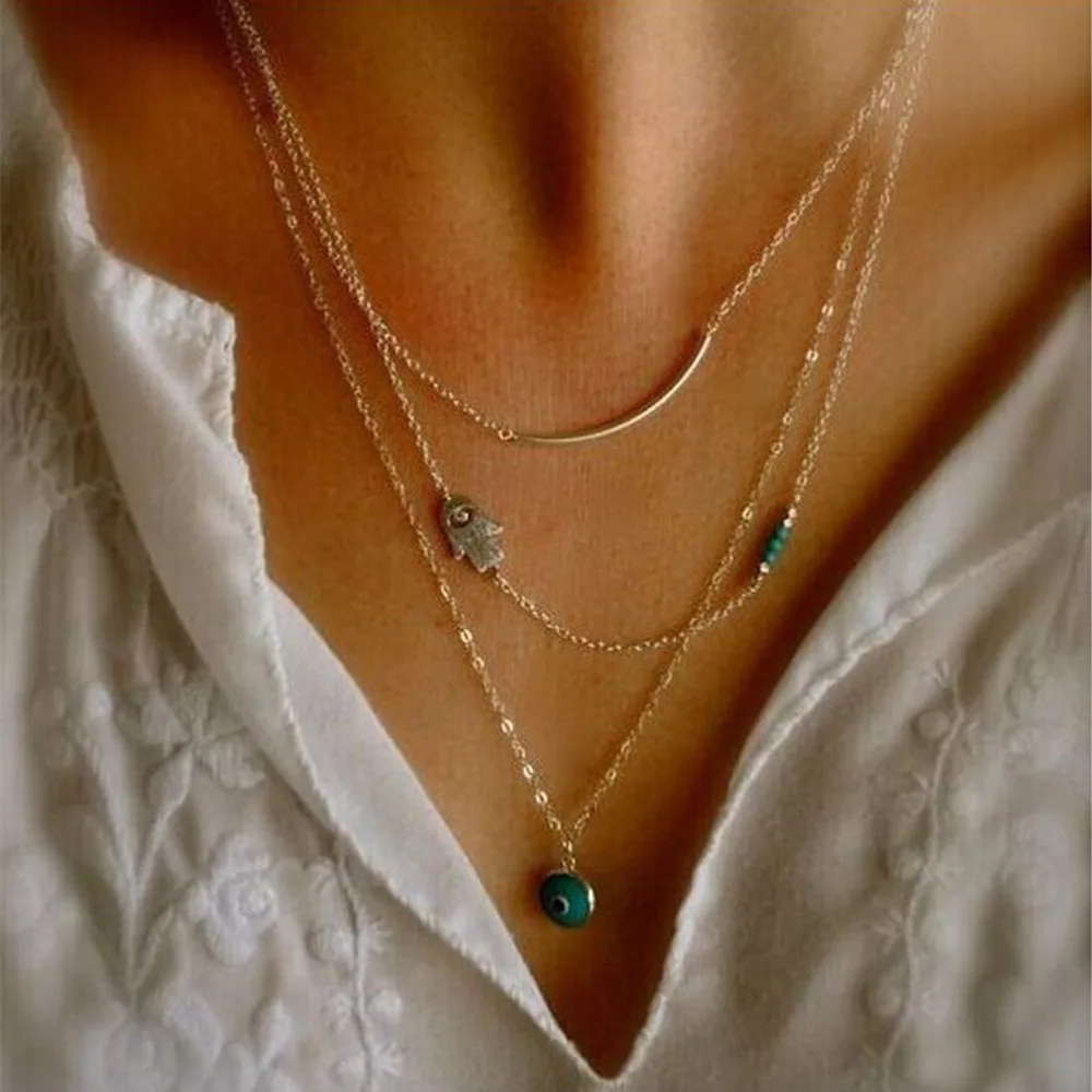 Цепочка многослойная с подвеской рука и глаза | Украшения аксессуары