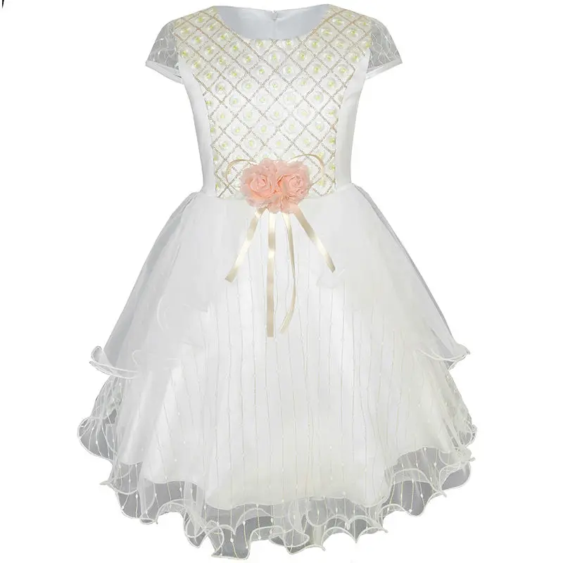 Платье с цветочным узором для девочек Сверкающее свадебное платье торжеств