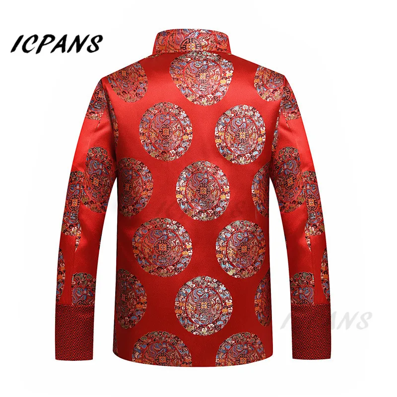 ICPANS красный шелковая куртка мужская традиционная китайская одежда для мужчин дракон Тан костюм мужчины китайские Топы красная куртка свадебная куртка