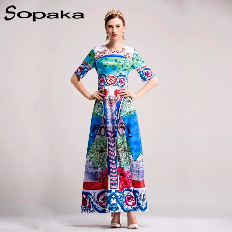 Женское платье макси с цветочным принтом разноцветное длинное вечернее синего