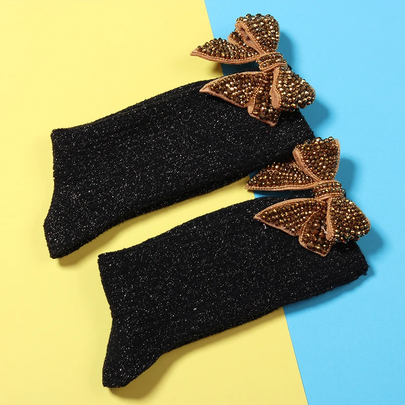 2020 Top Fashion New Solid Funny Socks Calcetines Mujer Women Socks Japan Original Design Personality Handmade Beaded Bow Funny
