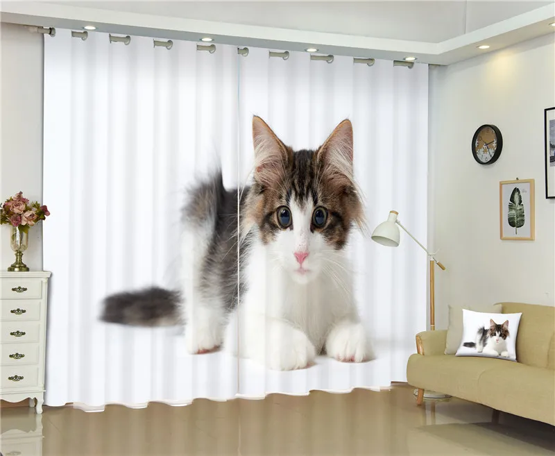 Затемняющие оконные шторы с милым котом 3D занавески для гостиной постельное