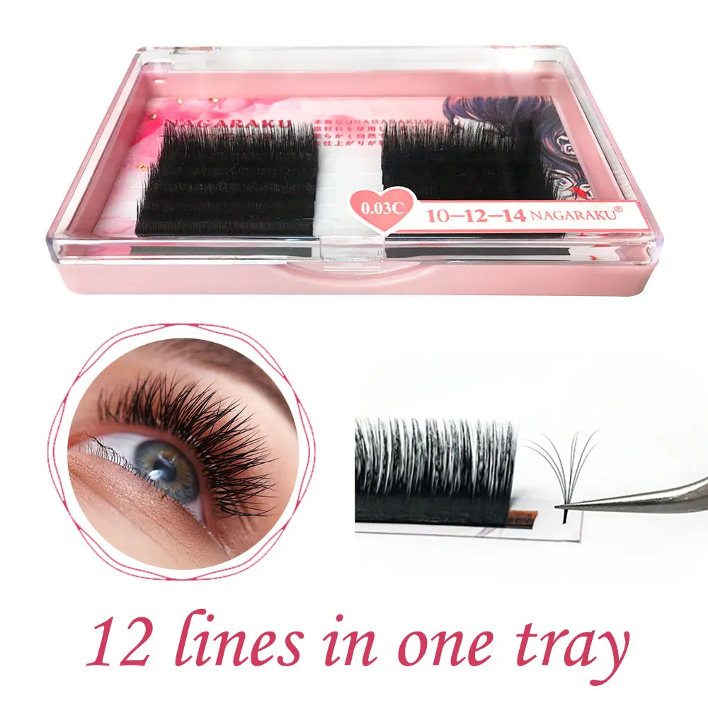 NAGARAKU 10 cases Eyelash Extensions Auto fans eyelash Easy to fan lash 0.03mm Mixed Length Faux Mink Russian volume | Красота и