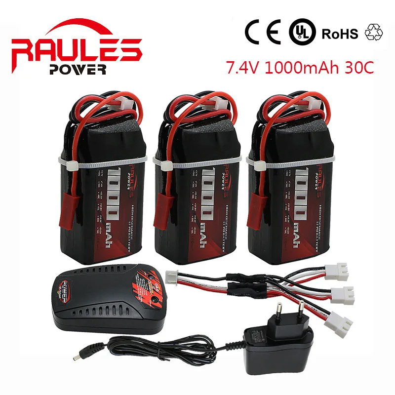 3 батареи + зарядное устройство V912 WLtoys V915 Запчасти Повышен 7.4 В 1000 мАч 30C Lipo Батареи