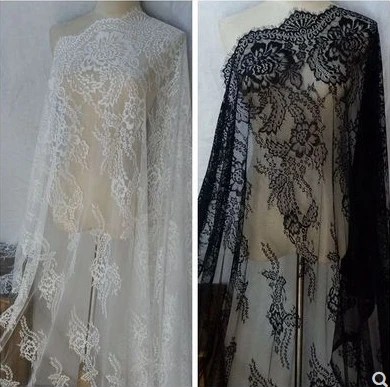 

French Eyelash Lace Fabric 150cm White Black Diy Exquisite Lace Embroidery Clothes Wedding Dress Accessories 3M/Pack