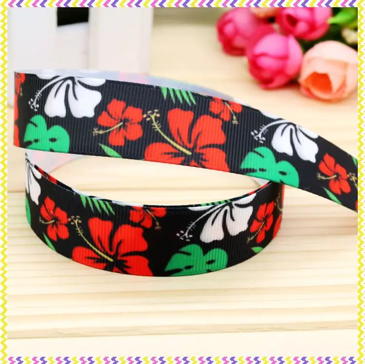 

7/8inch Free Shipping Flowers Printed Grosgrain Ribbon material Headwear Party Decoration Diy Wholesale Craft 22mm P4715