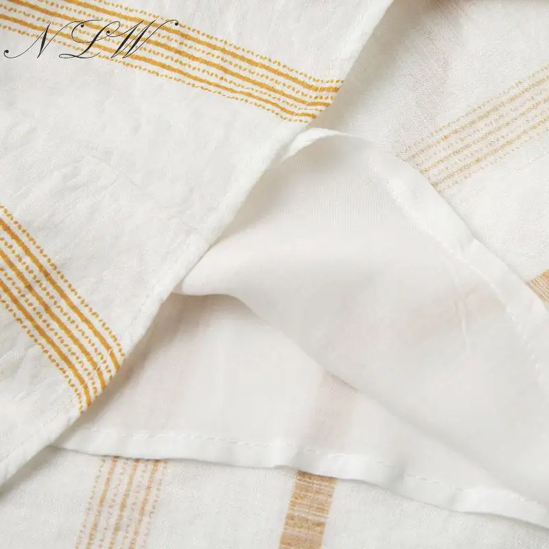 NLW Полосатое длинное белое летнее платье с поясом на пуговицах без рукавов
