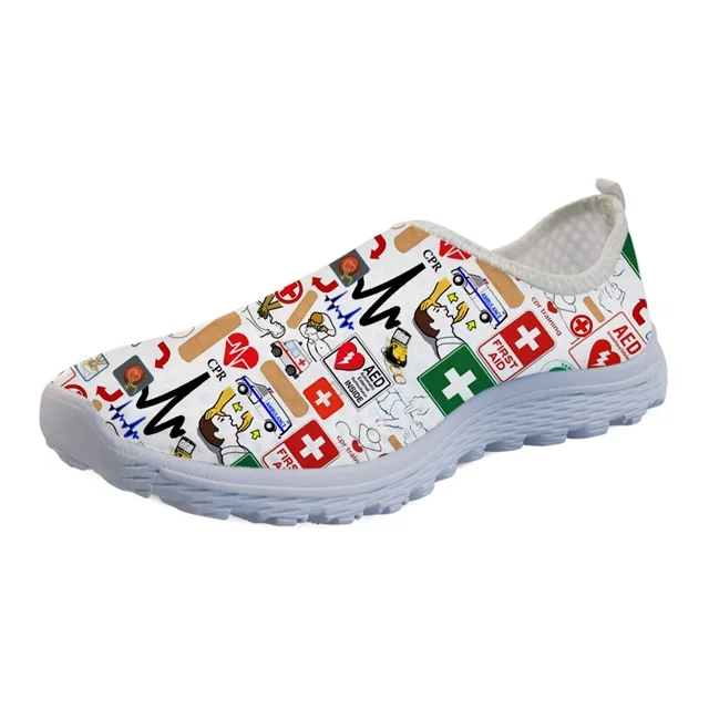 INSTANTARTS zapatillas mujer Женская летняя обувь из сетчатого материала обувь для медсестер Cpr медсестры Docdor принт дыхание пляжные тапочки женская обувь на плоской подошве - Цвет: HM6560AA