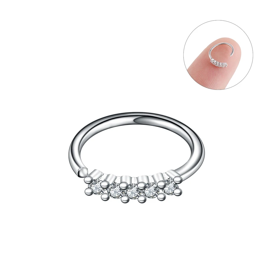 Silver 1 шт., 20 г, латунные кольца-кольца для носа с кристаллами, настоящие пирсинг, Спиральные серьги, кликер, Daith Rook, серьги козелок, пирсинг, ювелирные изделия - Окраска металла: Silver