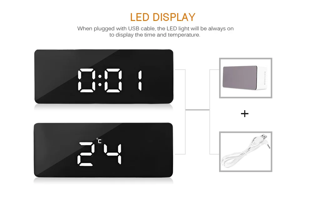 Светодиодные зеркальные будильник цифровые повтора настольные часы Wake Up Light