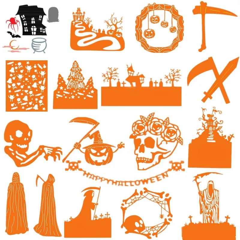 

Newest Halloween Skull Pumpkin Ghost Sickle Tomb Guard Metal Cutting Dies for DIY Scrapbooking Craft Paper Cards Making 2019 New