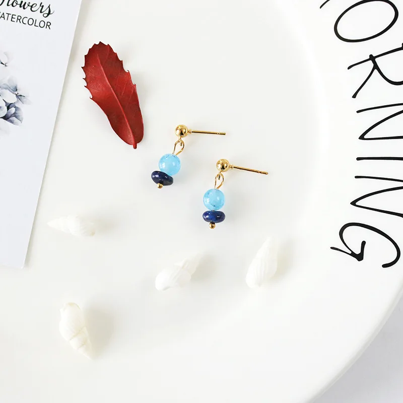 

Light & Dark Blue Colors Stone Beads Ear Clip & Hook Drop Earrings Dangle Earrings for Women