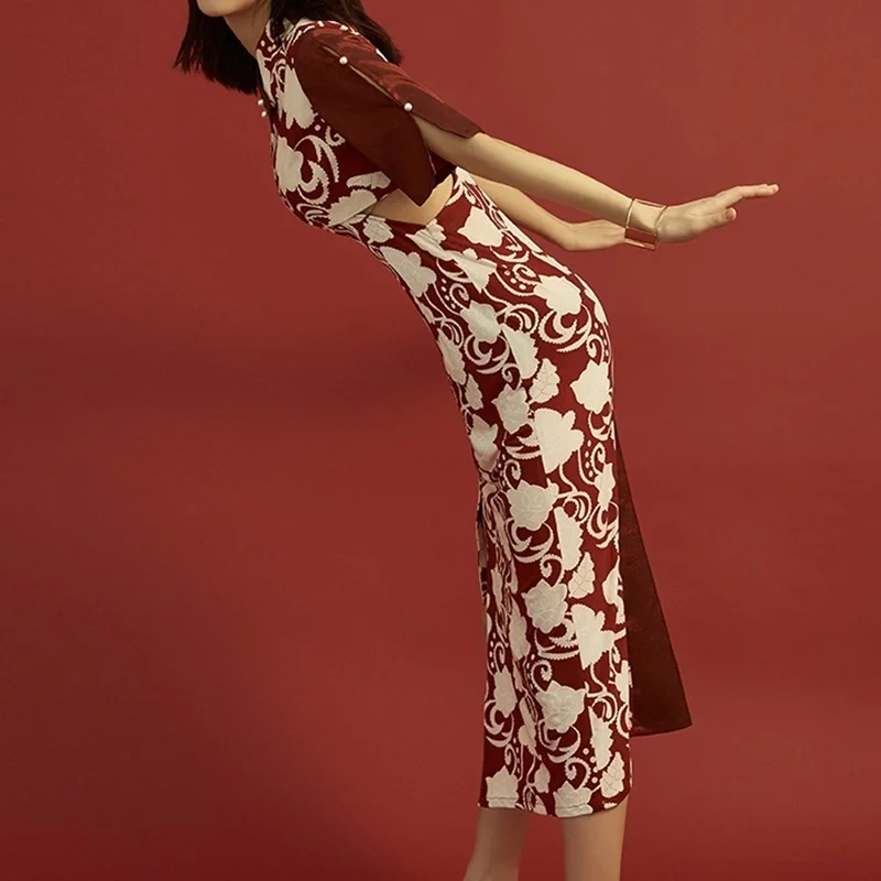 Modern Chinese Cheongsam Qipao Women Shanghai Tang Casual Stain Dress Retro Robe Vintage Femme 2019 Summer Dresses TA1446 | Тематическая