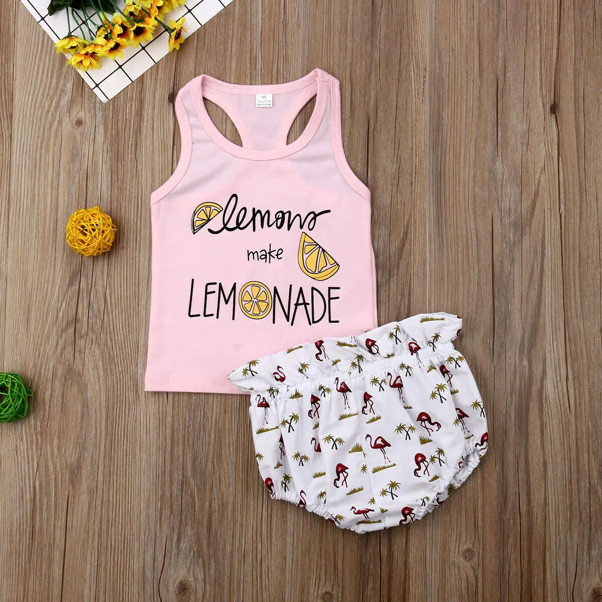 Комплект летней одежды для маленьких девочек топы с надписью Lemon новорожденных
