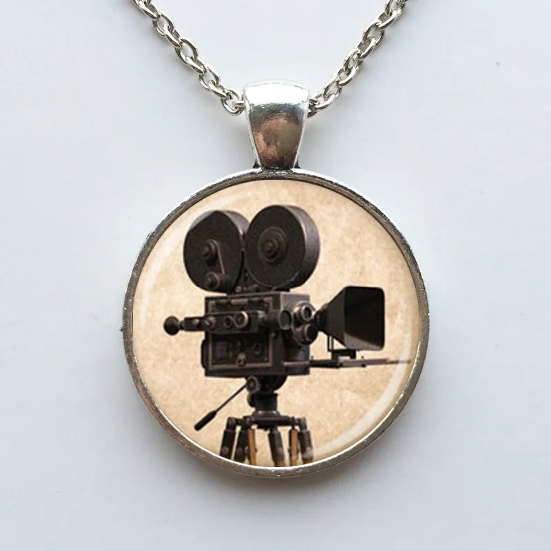 Antique movie camera necklace glass dome pendant fashion handmade jewelry | Украшения и аксессуары