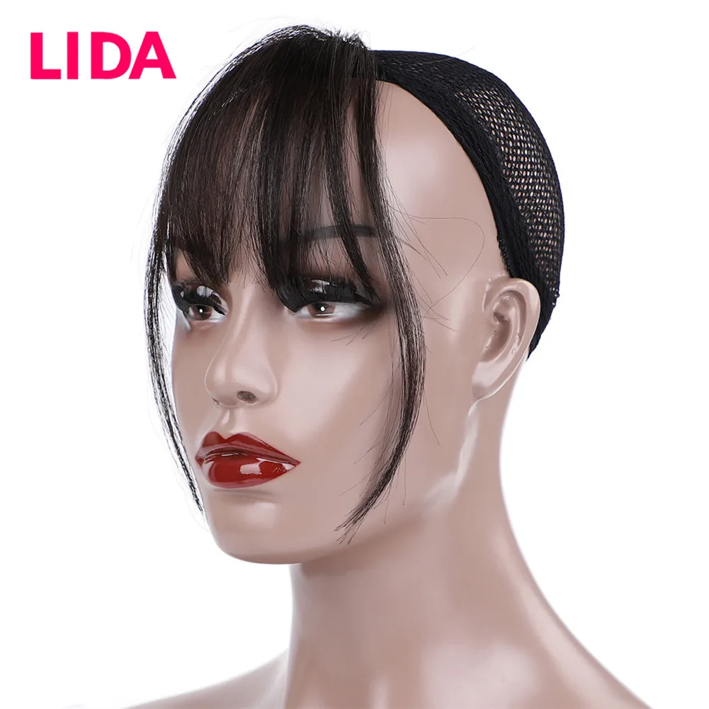 LIDA Remy Brazilian Hair Extensions 6" Short See-Through Front Bangs Clip in Bang Fringe Straight Natural Human Extension | Шиньоны и