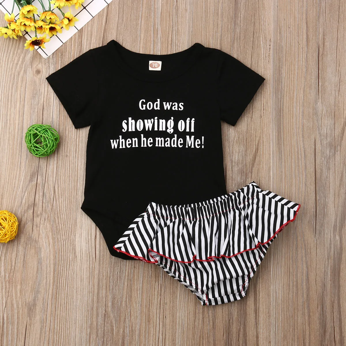 Baby Girls Newborn Clothes Cotton Romper Short Sleeve Print Letter Jumpsuit Summer Shorts 2PCS Sunsuit Set | Детская одежда и