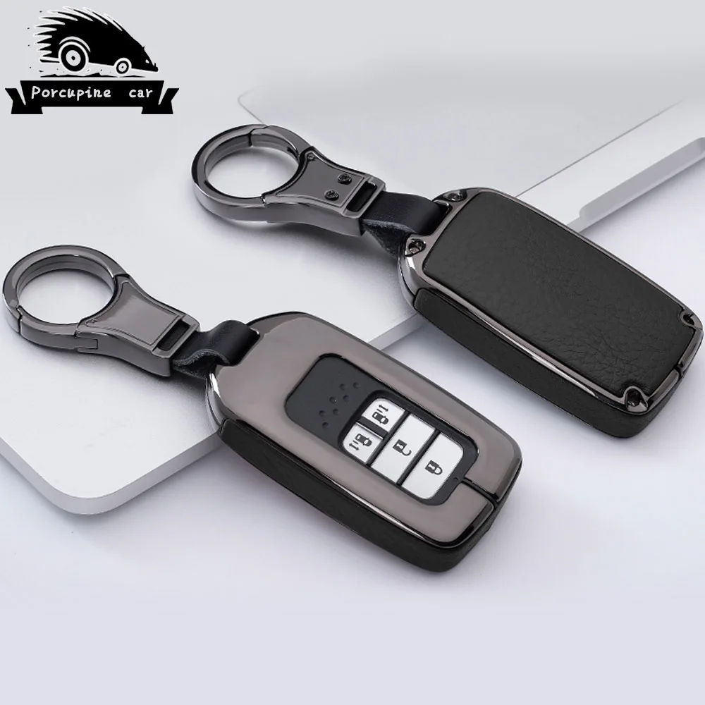 Black Black Кожаный чехол для ключей из цинкового сплава с дистанционным управлением для Honda Civic Accord подходит для CRV crosxrv Crosstour HRV Jazz - Название цвета: Black Black
