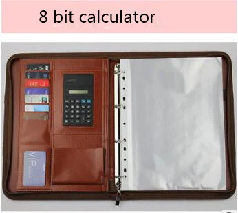 brown 8-bit calcula A4 папка pu Многофункциональный менеджер с калькулятор для офиса Бизнес кожа Портативная сумка на молнии - Цвет: brown 8-bit calcula