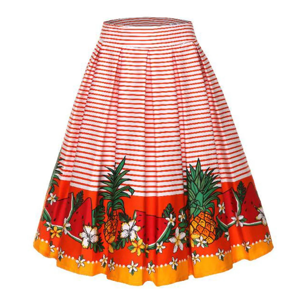 Женские винтажные юбки с высокой талией в полоску стиле ретро плиссированное