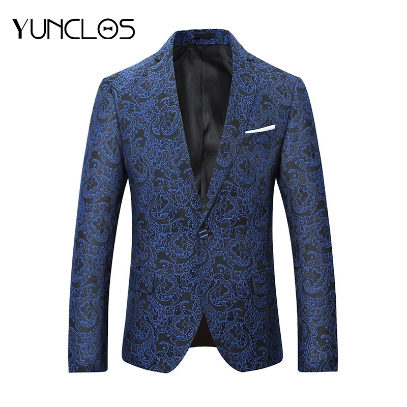 YUNCLOS новейший дизайн Мужской Жаккардовый Пиджак Приталенный мужской костюм на