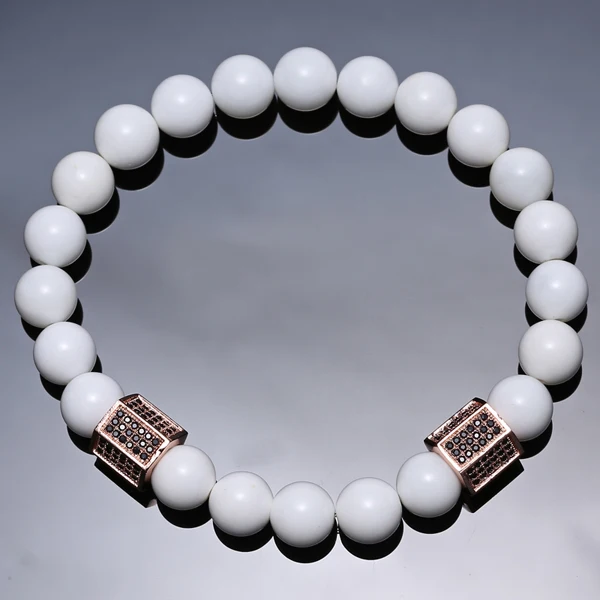 white rose gold Mcllroy дружба эластичный канат CZ браслет с подвесками в полоску черный белый браслеты с бусинами из натурального камня для женщин и мужчин vinking подарок - Окраска металла: white rose gold