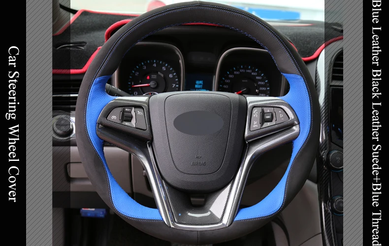 LQTENLEO черный замшевый Черный Синий кожаный чехол на руль для Chevrolet Malibu 2011- Volt Camaro 2011- Aveo