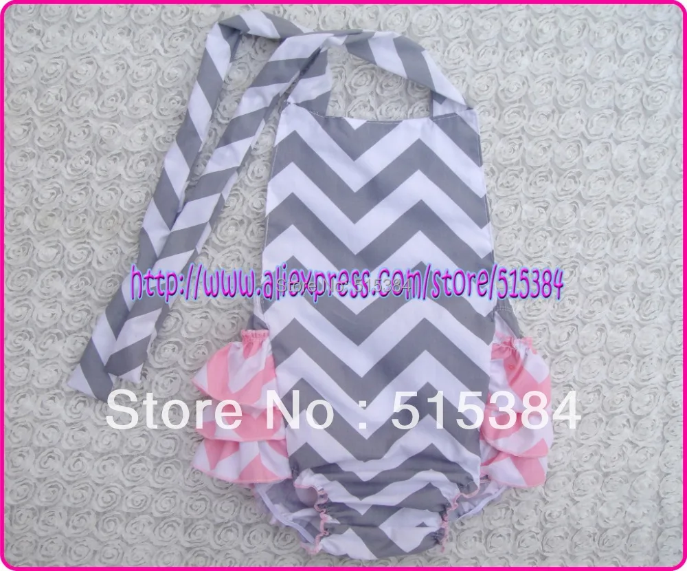 6 шт./лот бесплатная доставка серый шеврон с розовыми оборками комбинезон для