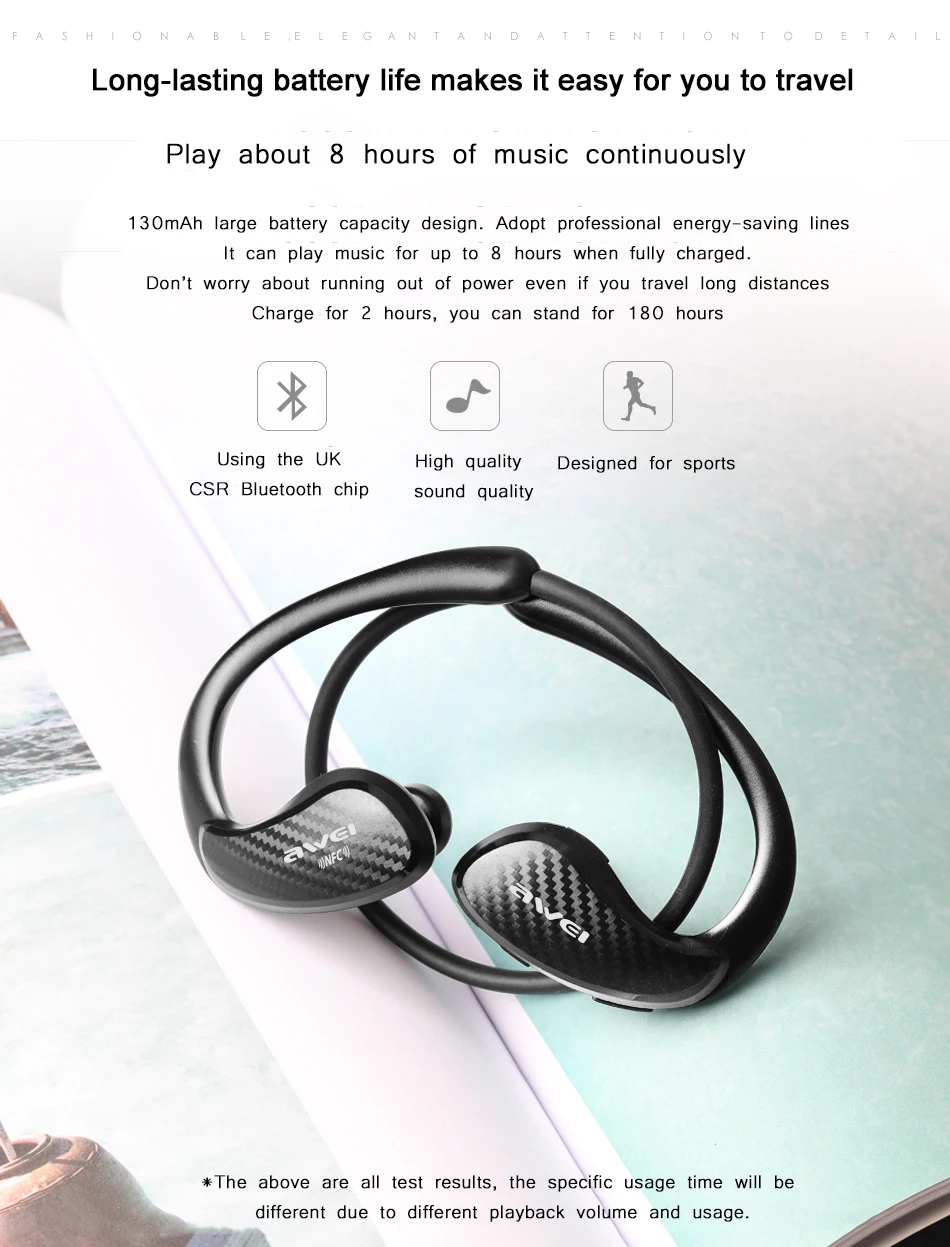 AWEI A881BL NFC беспроводные Bluetooth наушники спортивные водонепроницаемые беспроводные наушники с микрофоном стерео Bluetooth гарнитура для телефона
