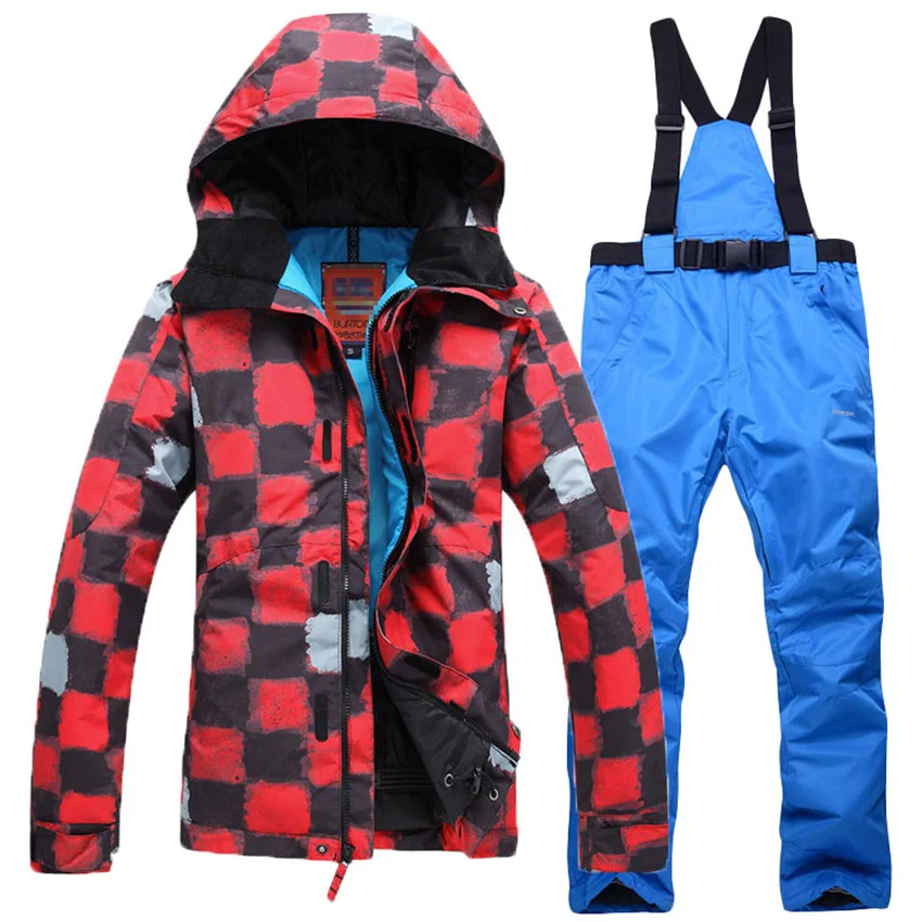 Бесплатная доставка женский лыжный комплект красная клетчатая куртка и