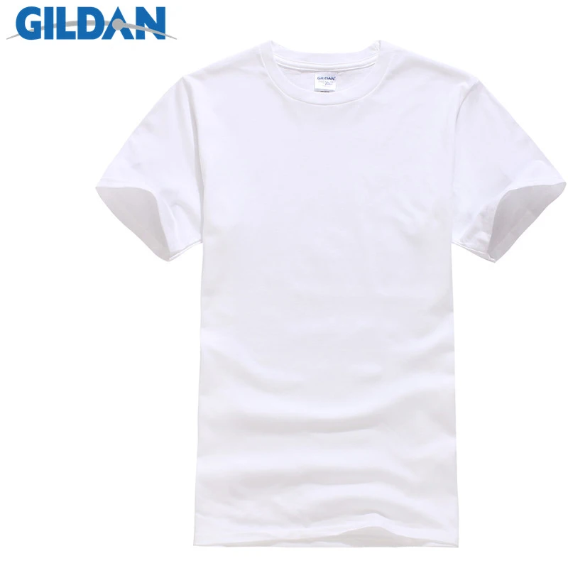GILDAN Summer Men T-shirts Solid Color Slim Fit Short Sleeve T Shirt Mens New O-Neck Tops Basic TShirts Brand Clothing Plus Size | Мужская