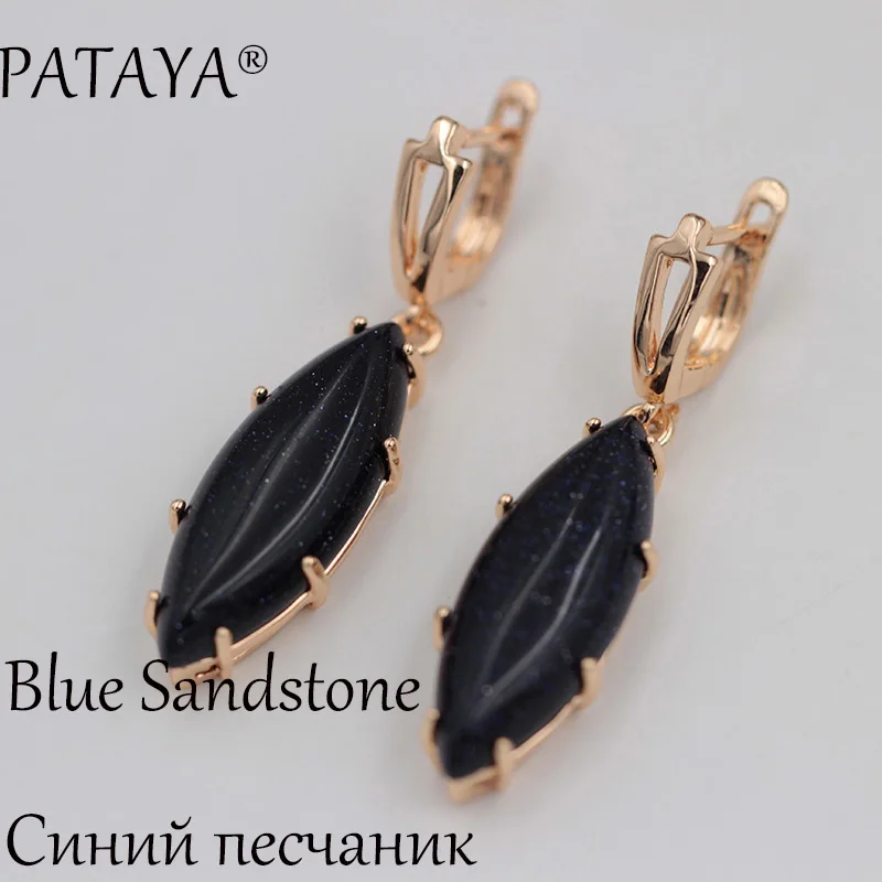 PATAYA, эксклюзивный RU,, 585, розовое золото, висячие серьги, разноцветные, натуральный камень, серьги для женщин, вечерние, свадебные, индийские ювелирные изделия - Окраска металла: Blue Sandstone