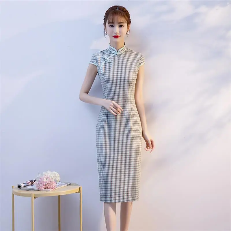 Лидер продаж облегающее платье Ципао с коротким рукавом и принтом размер S-2XL