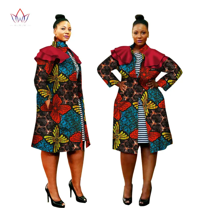 2019 Plus Size African Coat Africa Print Outfits Dashiki Trench For Women Fashion Ruffles Shouler Outwear Lady Top AT1608 | Женская